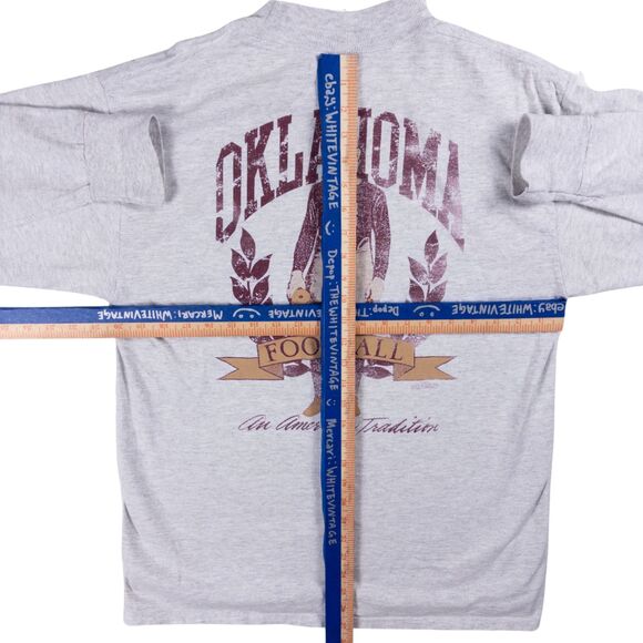 Vintage Oklahoma Football Single Stitch Mockneck L USA Made 90s Gray Tee - Picture 8 of 9